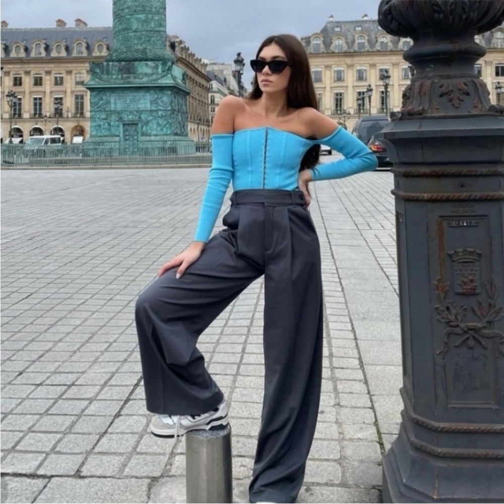Zara High Waist Pleated Relaxed Trousers Pants Wide Leg Bloggers Favorite